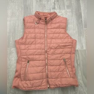 Beta House women's pinkish/mauve quilted puffer vest faux fur interior size 1XL